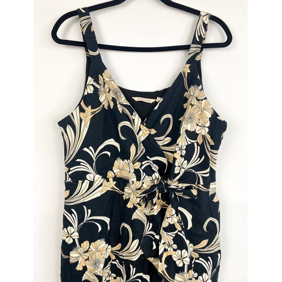 Soft Surroundings Isla Stretch Linen Floral Midi Dress, Black - Size XL - Picture 3 of 10